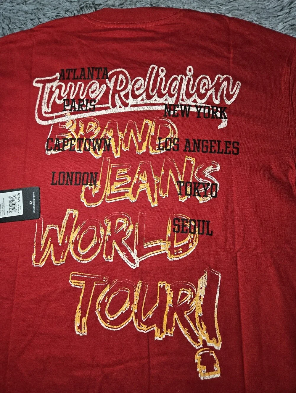 True Religion Red World Tour Graphic Tee Size Large